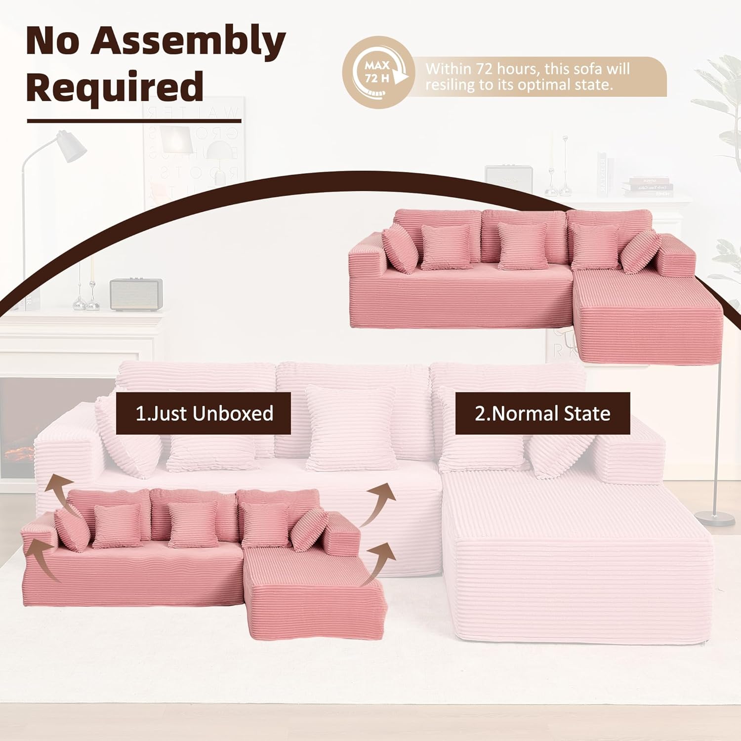 Afuson Boneless Sectional Sofa L Shape Deep Seat Cloud Couch Living Room