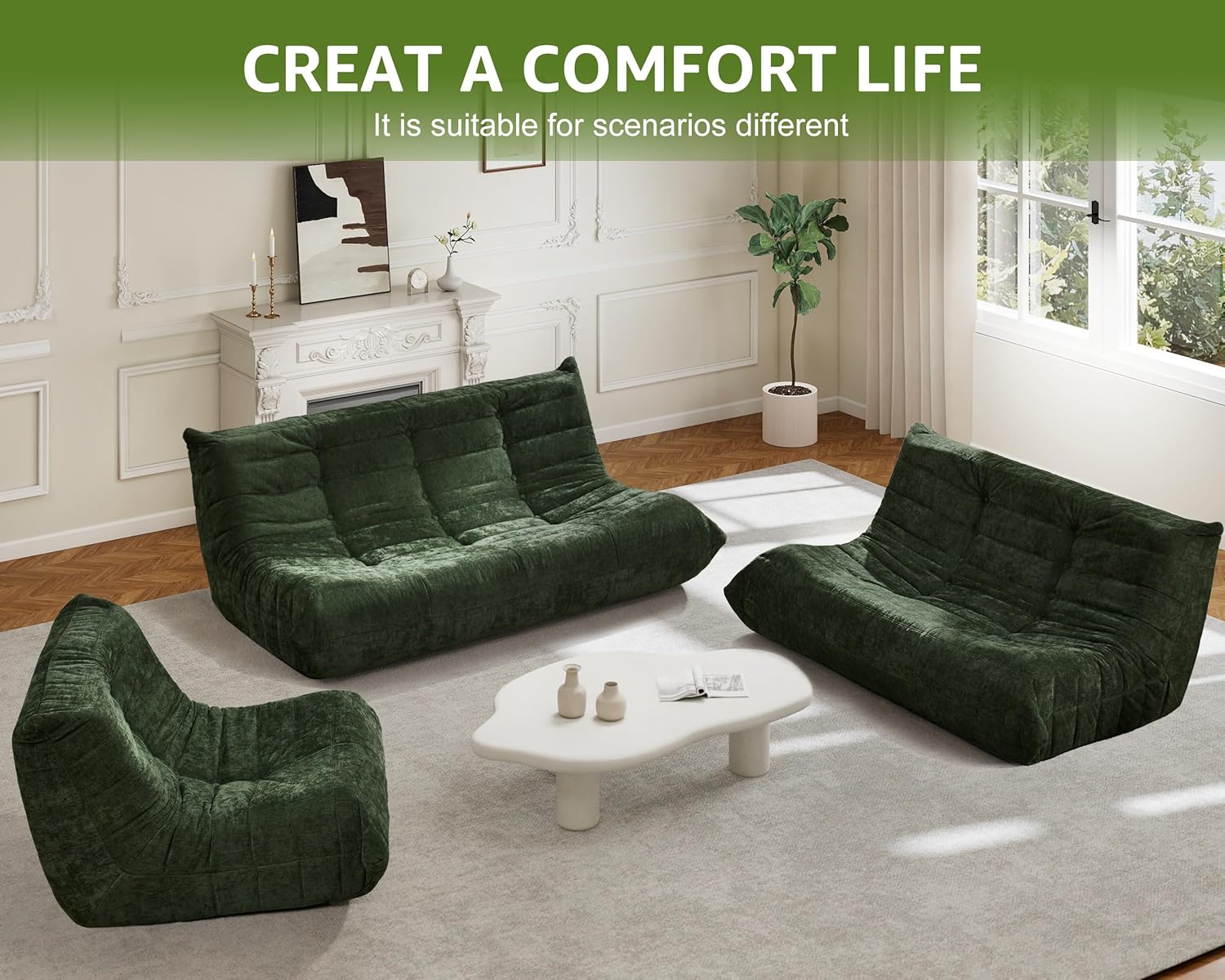 Hobestluk Giant Bean Bag Chair Memory Foam Faux Fur Sofa for Living Room