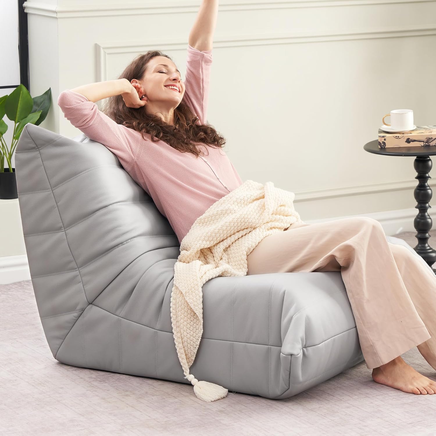 Hobestluk Giant Bean Bag Chair Memory Foam Faux Leather Floor Sofa for Adults