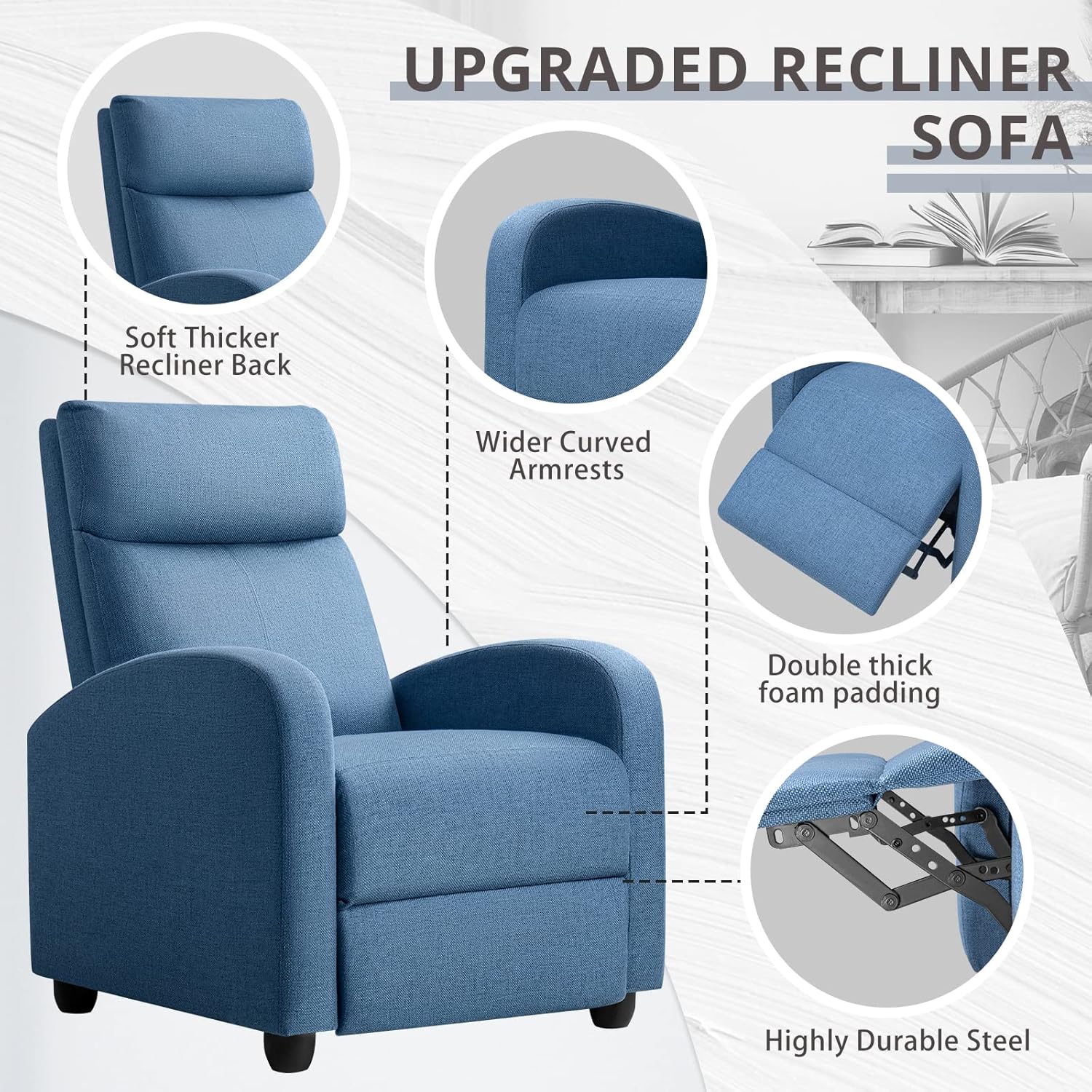JUMMICO Adjustable Recliner Chair Thick Cushion Home Theater Sofa Living Room