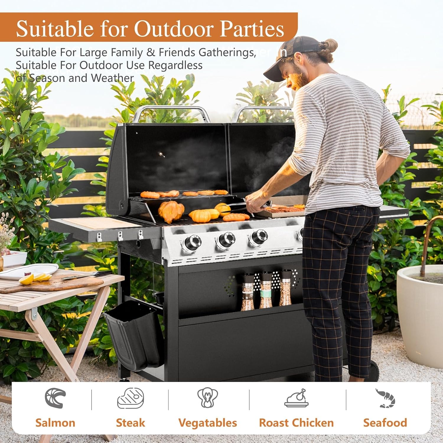 Sophia & William Charcoal and Gas Grill Combo with Side Burner Dual Fuel BBQ Grill