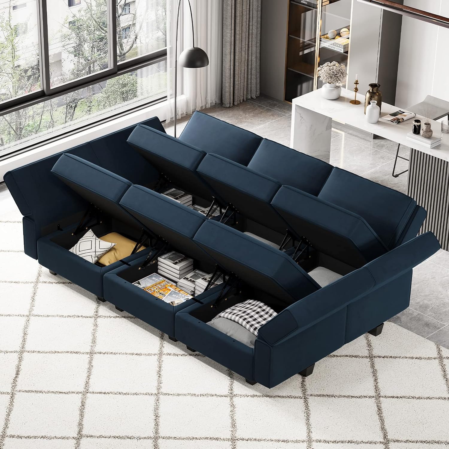 Belffin Velvet Modular Sectional Sofa with Ottoman Sleeper Bed Storage
