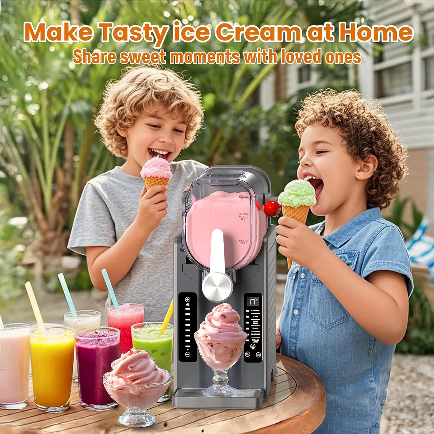 BKPPM Slushie Machine Soft Serve Ice Cream Maker 6 Presets LED Auto Clean