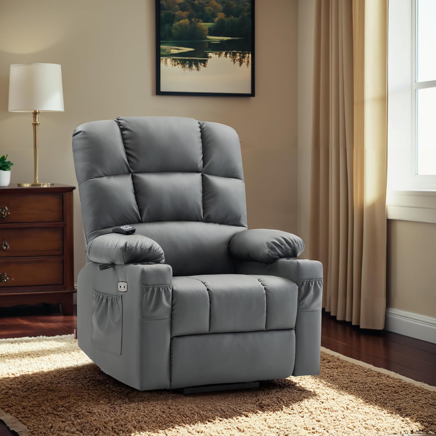 MCombo Large Power Lift Recliner Chair with Dual Motor Massage Heat Faux Leather