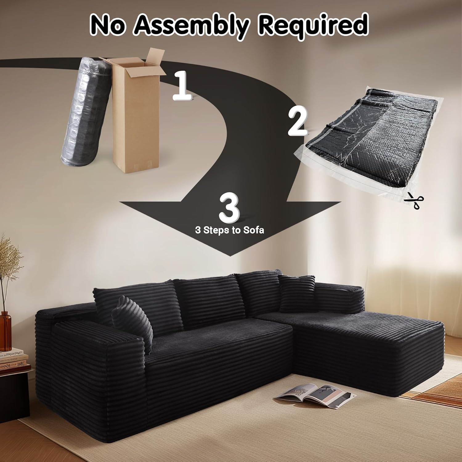ovios Cloud Sectional Couch with L Shape Chaise Modern Modular Sofa