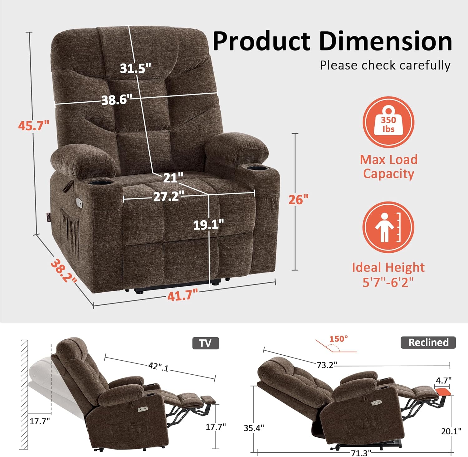 MCombo Power Lift Recliner Chair for Elderly with Extended Footrest Fabric