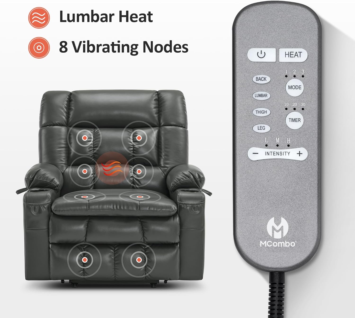 MCombo Dual Motor Power Lift Recliner Chair for Elderly with Heat Massage USB