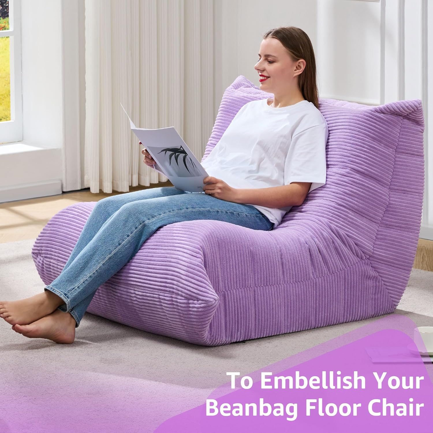 Hobestluk Giant Bean Bag Chair Memory Foam Faux Fur Sofa for Living Room
