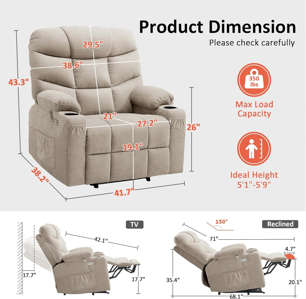 MCombo Power Lift Recliner Chair for Elderly with Extended Footrest Fabric