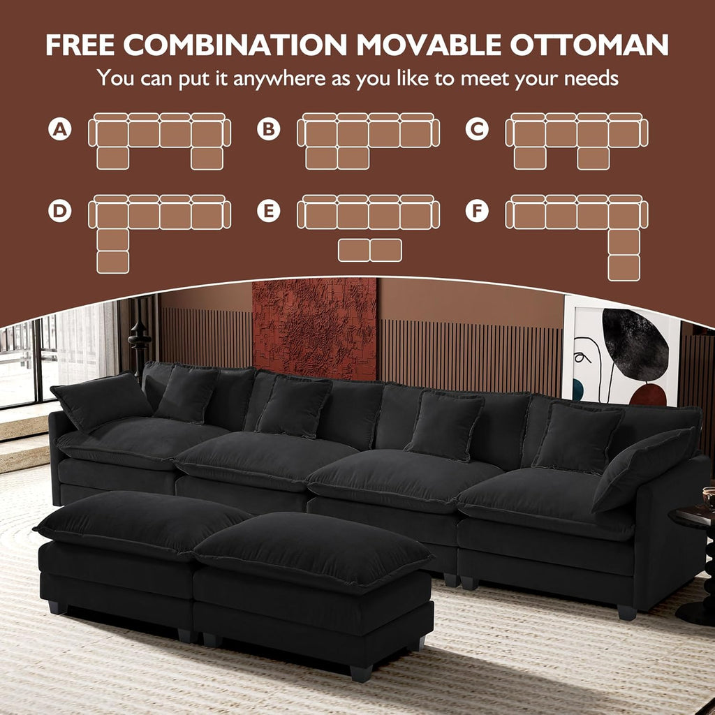 Ihanherry U Shaped Modular Sectional Sofa 5 Seat with 2 Ottomans Chenille