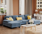 Furmax U-Shaped Sectional Sofa Couch 4 Seat Linen Fabric Double Chaise