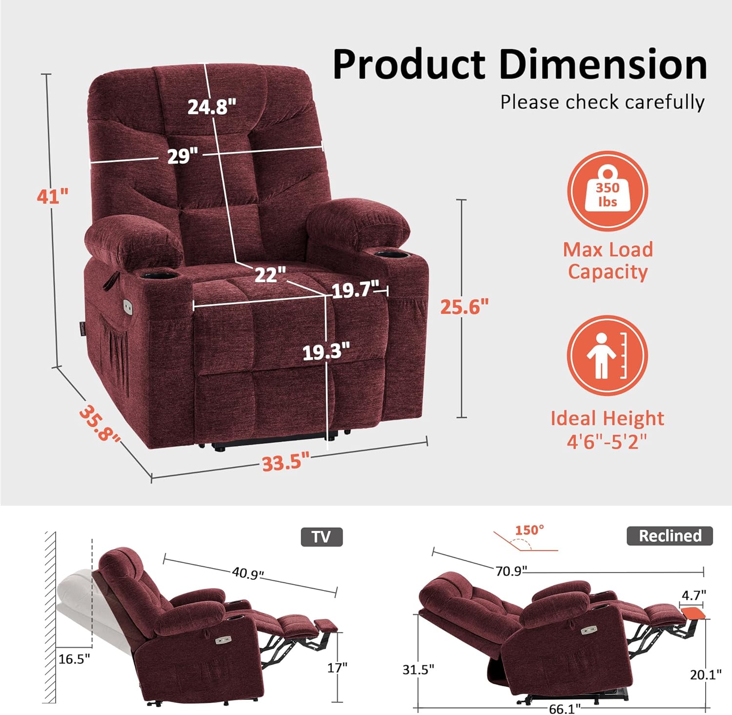 MCombo Power Lift Recliner Chair for Elderly with Extended Footrest Fabric