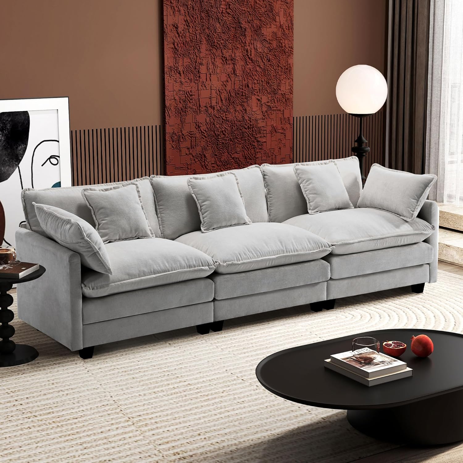 Ihanherry U Shaped Modular Cloud Sofa 5 Seat Chenille Sectional with Ottoman