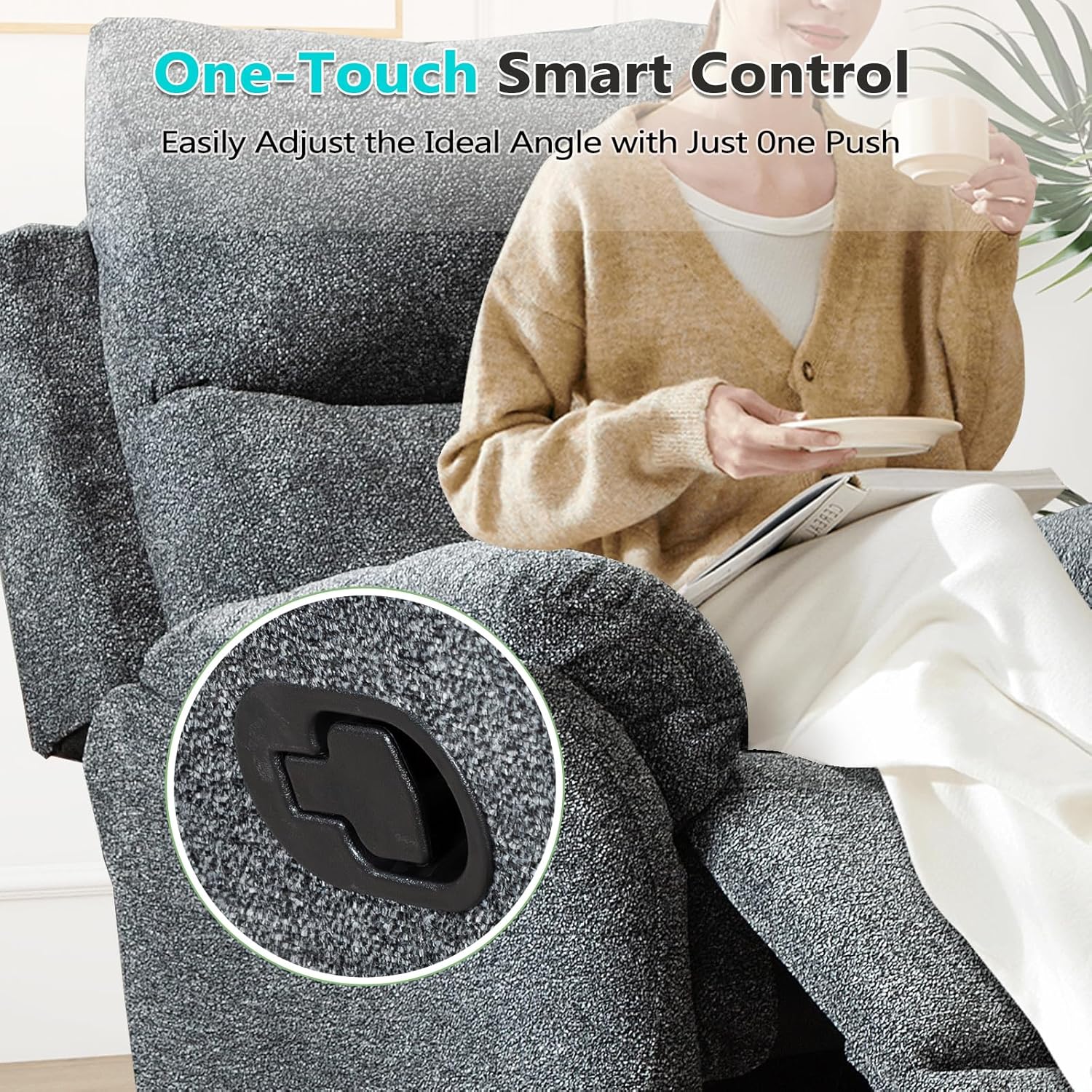ANJ Swivel Rocker Recliner Chair Manual Fabric Small Space