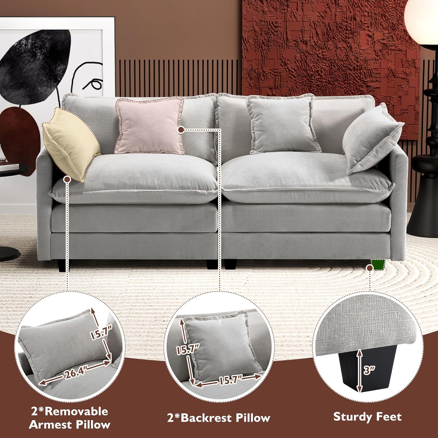 Ihanherry U Shaped Modular Cloud Sofa 5 Seat Chenille Sectional with Ottoman