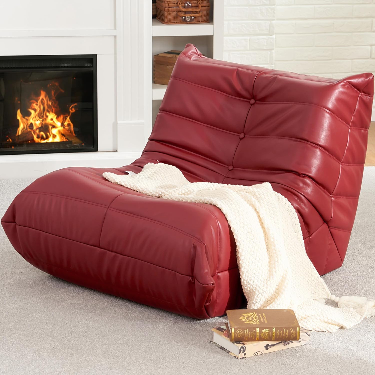 Hobestluk Giant Bean Bag Chair Memory Foam Faux Leather Floor Sofa for Adults