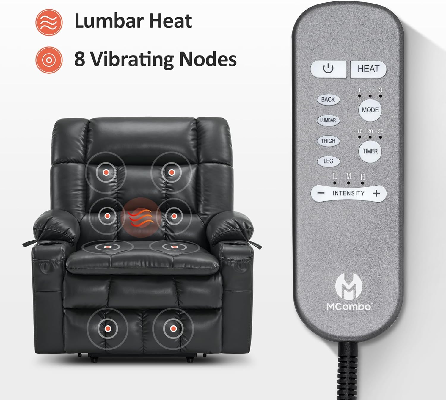 MCombo Dual Motor Power Lift Recliner Chair for Elderly with Heat Massage USB