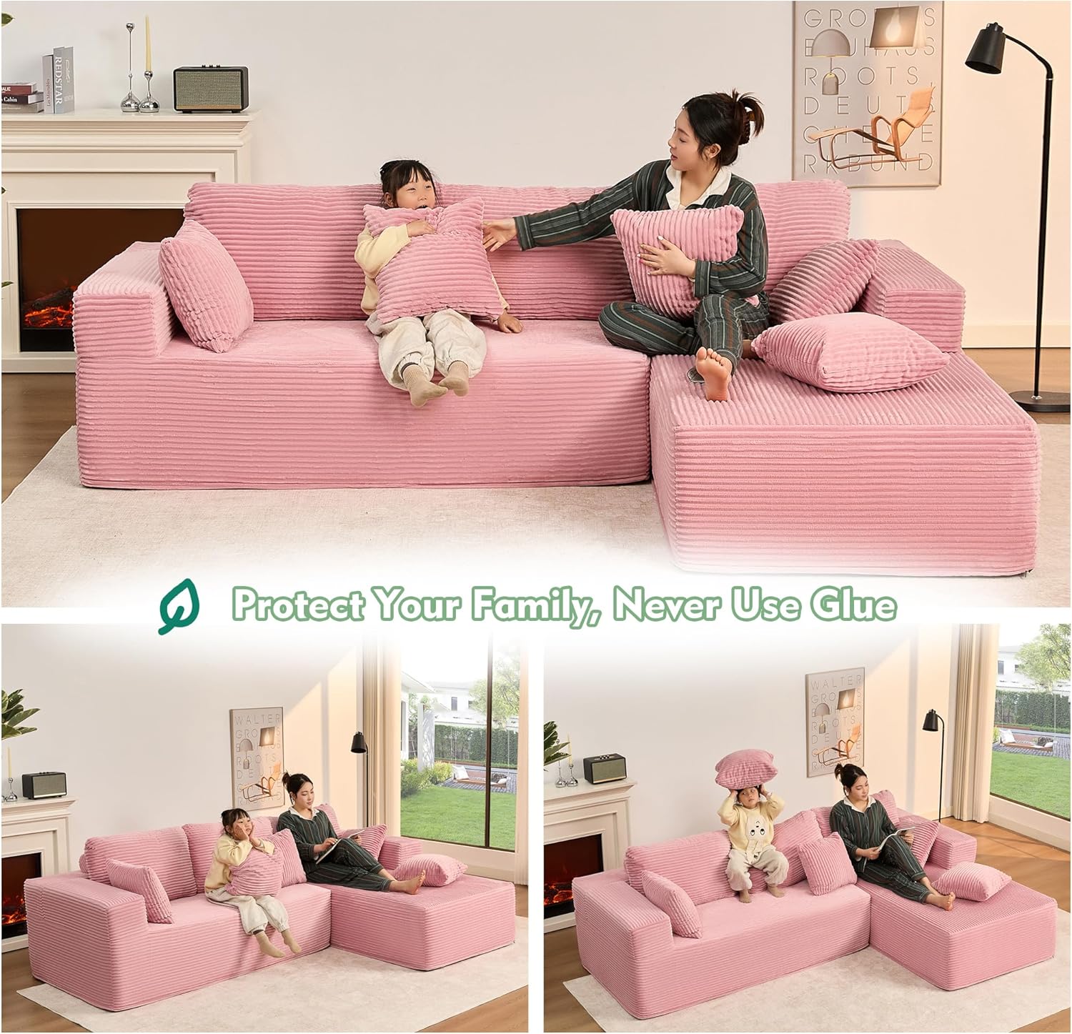 Afuson Boneless Sectional Sofa L Shape Deep Seat Cloud Couch Living Room