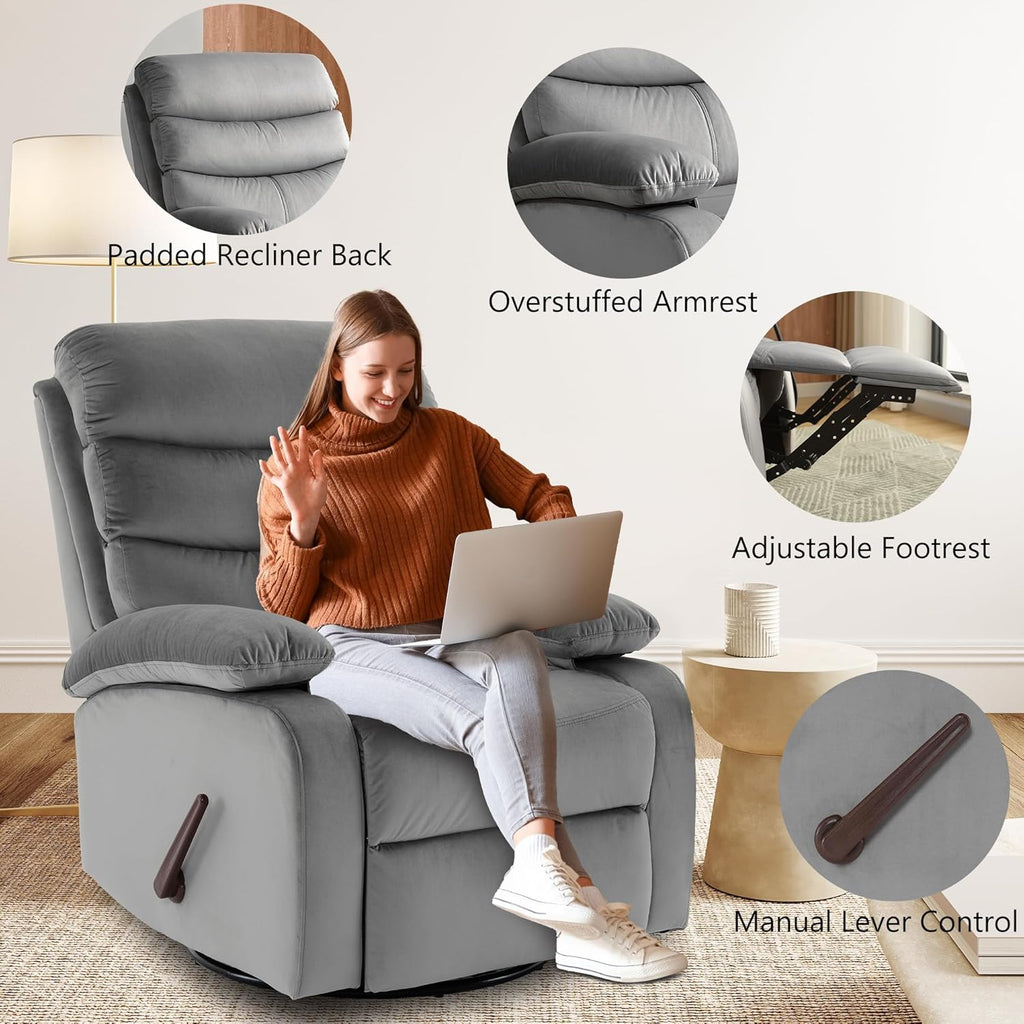 GNMLP2020 Swivel Rocker Recliner Chair Manual Small Space Nursery Living Room
