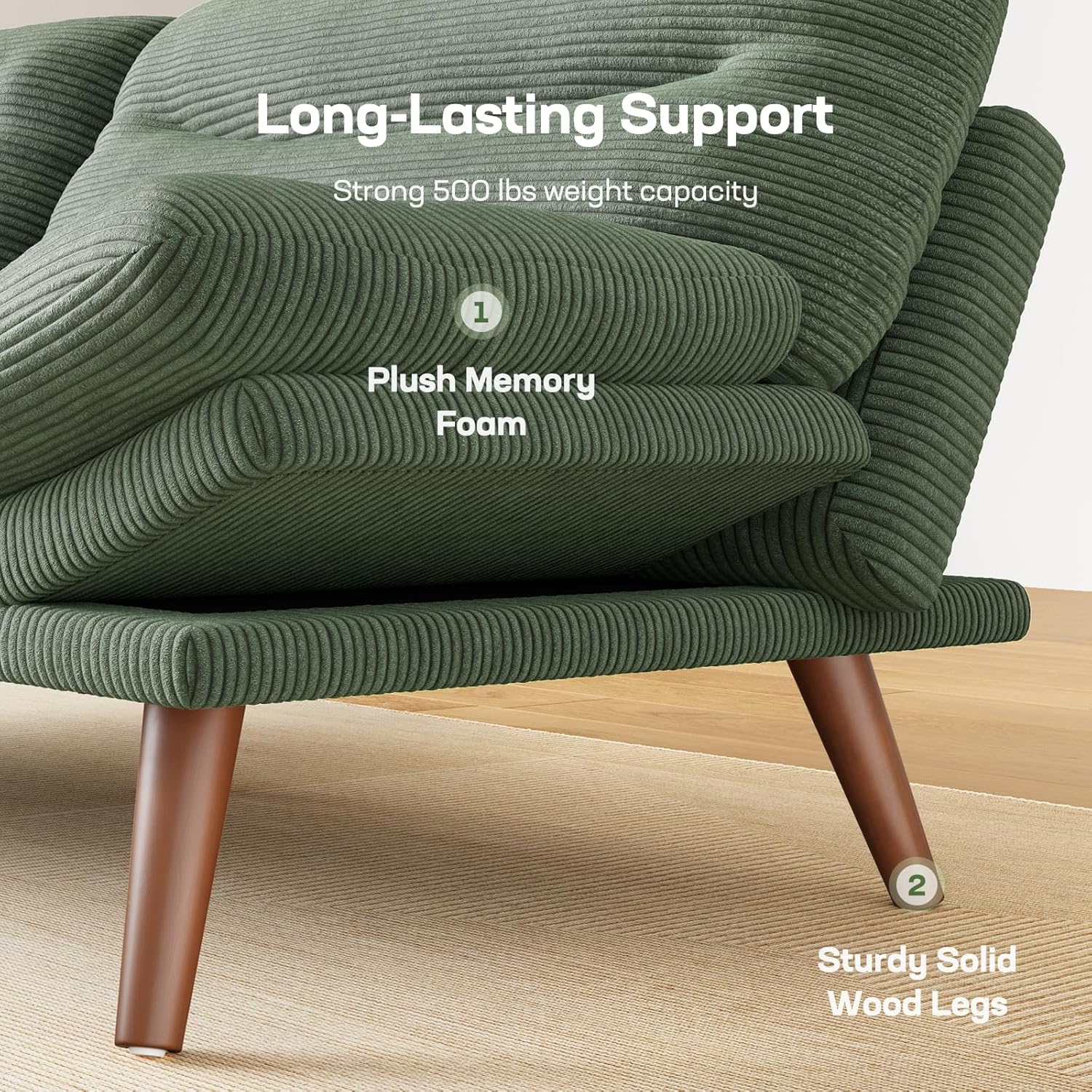 Marsail Futon Sofa Bed Convertible Corduroy Loveseat with Adjustable Backrest