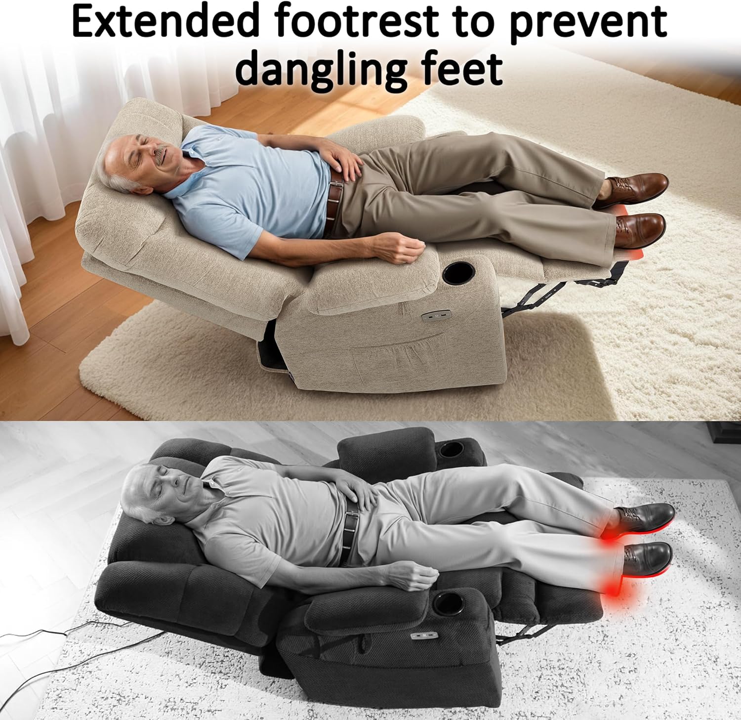 MCombo Power Lift Recliner Chair for Elderly with Extended Footrest Fabric