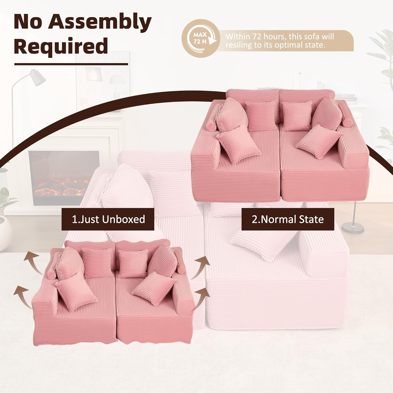 Afuson Boneless Sectional Sofa L Shape Deep Seat Cloud Couch Living Room