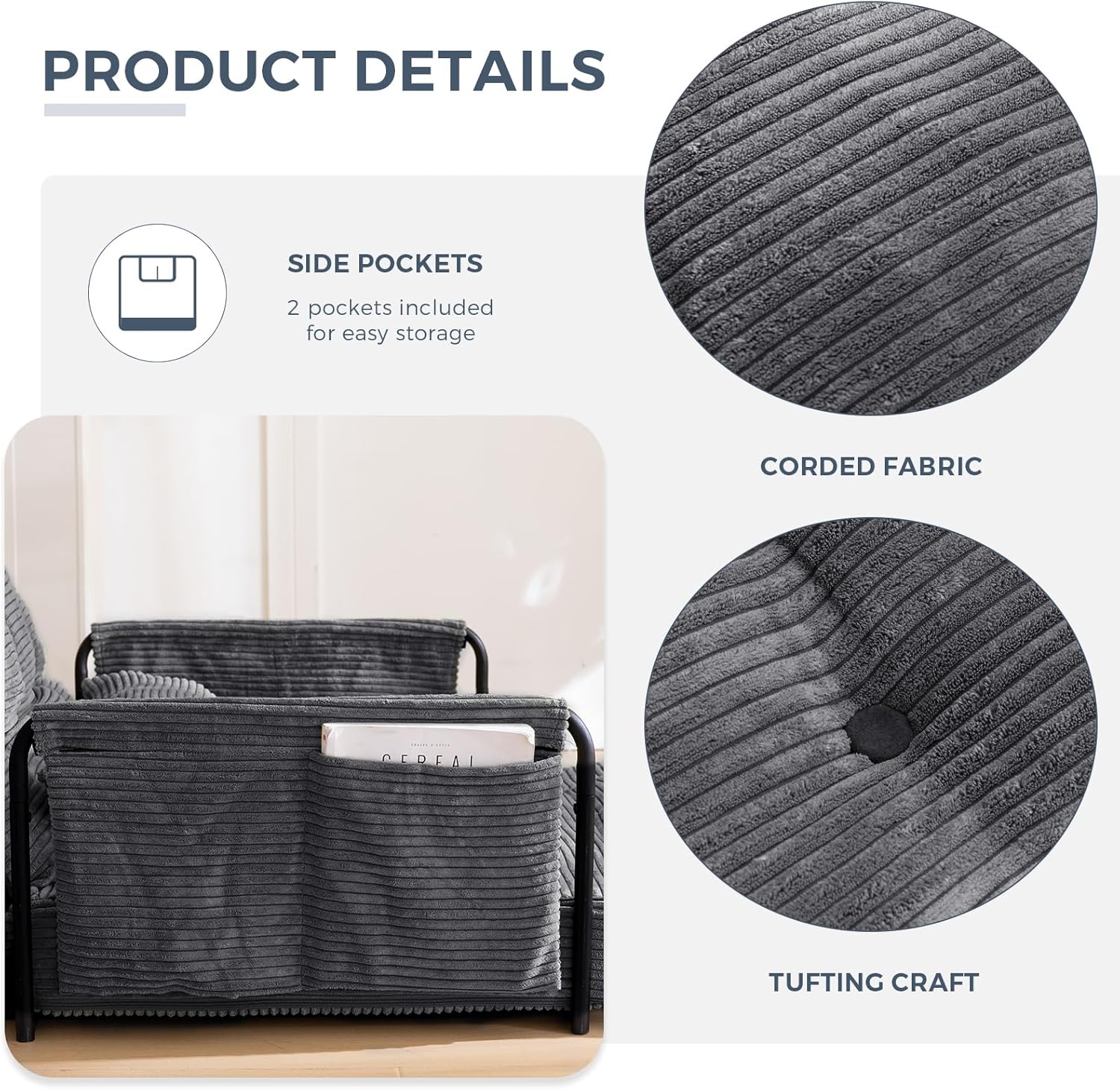 MAXYOYO Adjustable Floor Sofa Bed with Armrest Double Black Foldable Sleeper