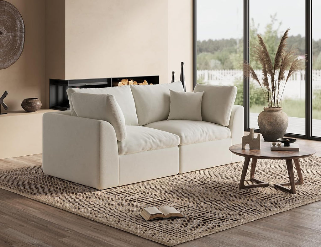 ohllob 110" Cloud Sectional Sofa L Shape Modular Couch with Ottoman 3 Seater