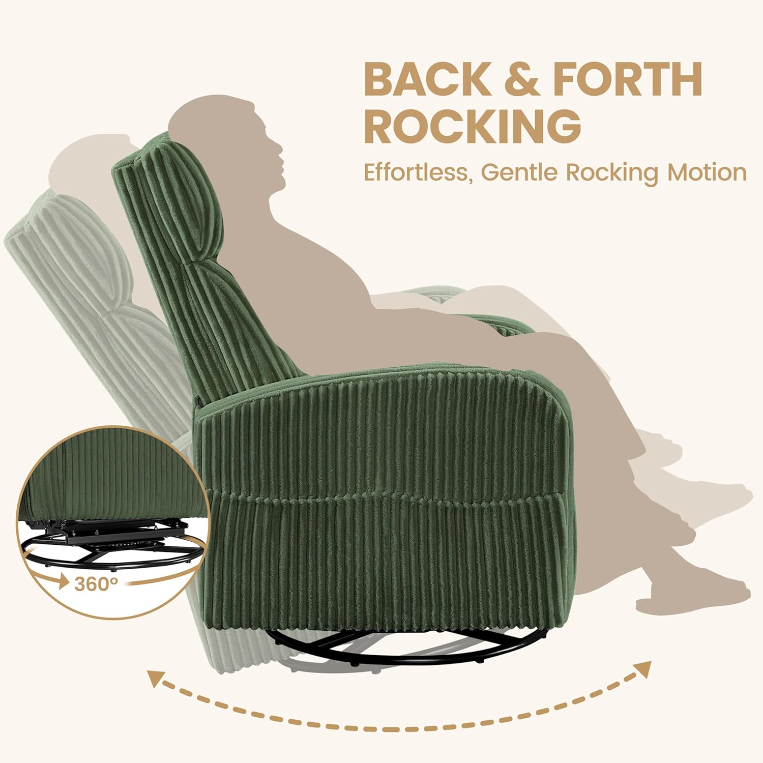 Yaheetech 360 Swivel Glider Chair Nursery Corduroy Rocking Nursing Chair with Pockets