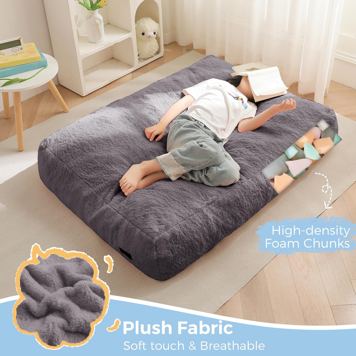 MAXYOYO Convertible Bean Bag Chair Bed for Kids with Foam Filling