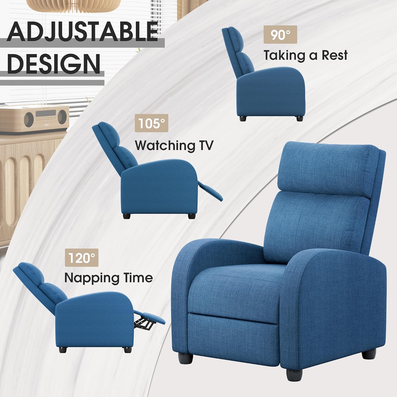 Homall Modern Recliner Chair PU Leather Padded Seat Single Sofa Home Theater