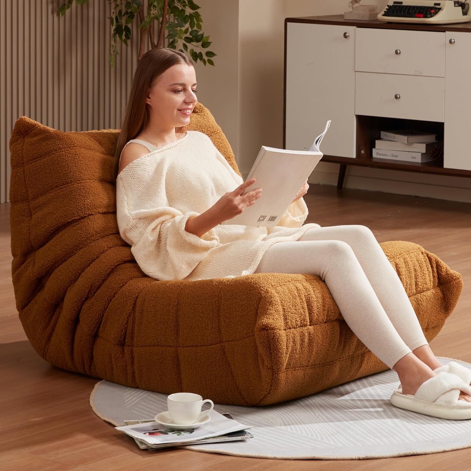 Hobestluk Giant Bean Bag Chair Memory Foam Faux Fur Sofa for Living Room