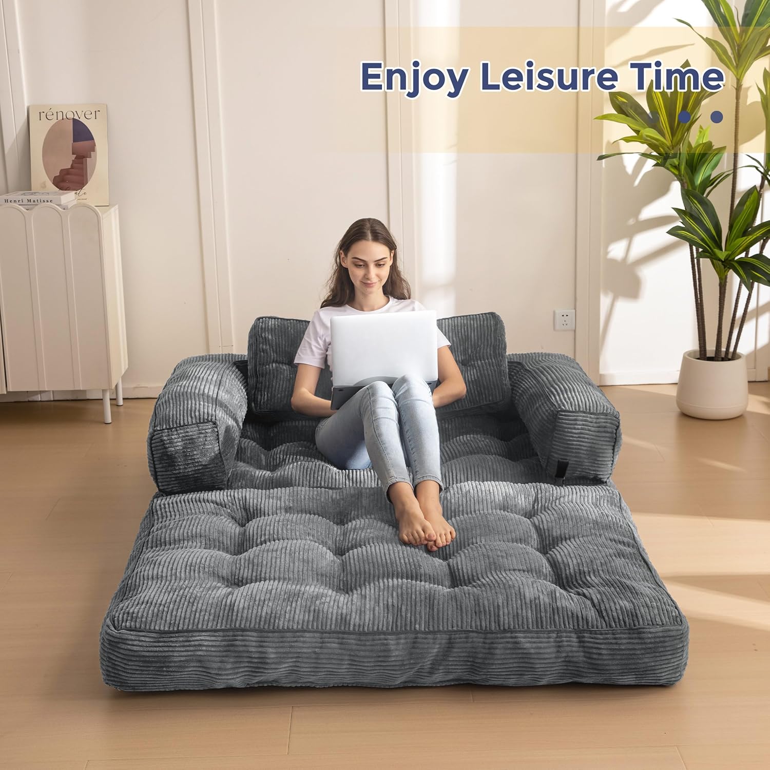 MAXYOYO L Shaped Folding Sofa Bed Convertible Sleeper with Pillow Armrest