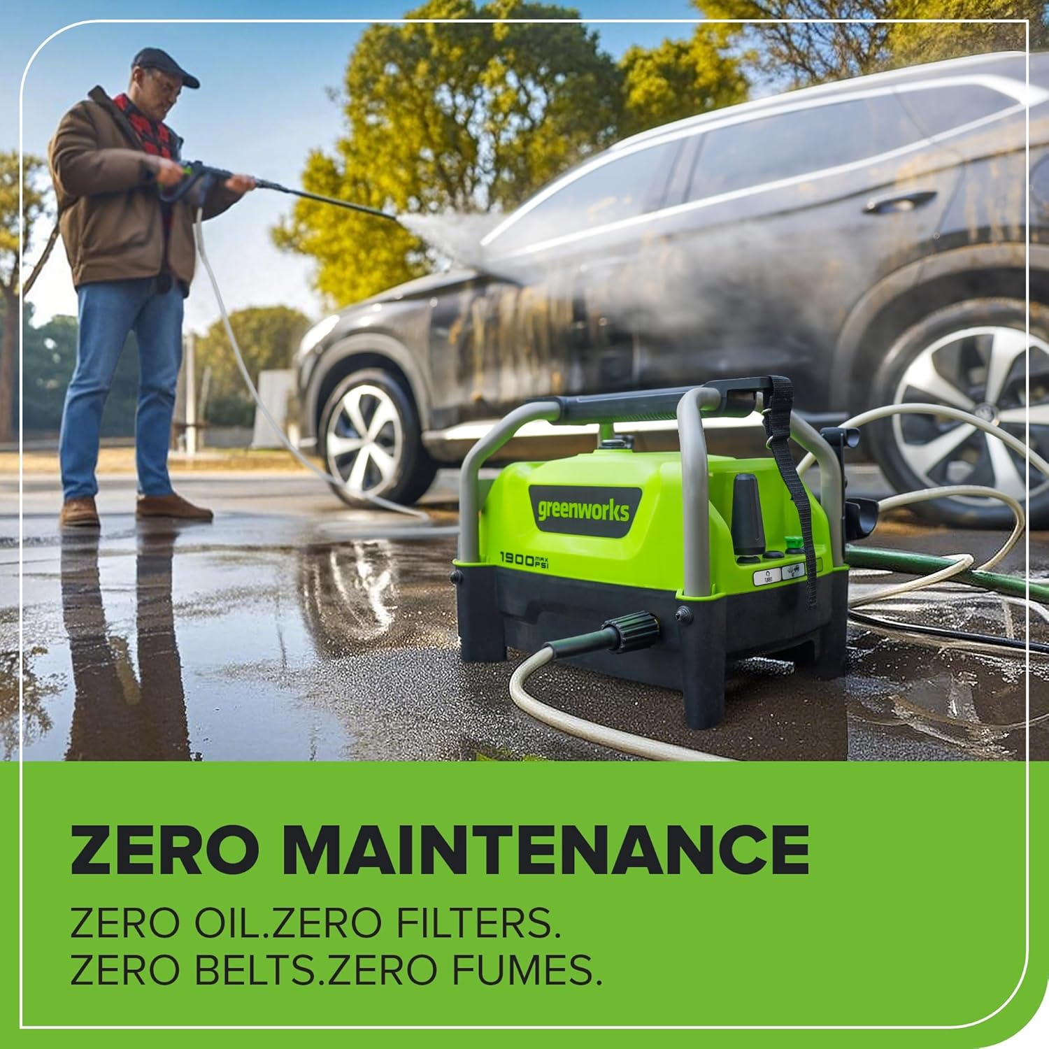 Greenworks 2000 PSI Electric Pressure Washer 13 Amp with Wheels 20 FT Hose 35 FT Cord
