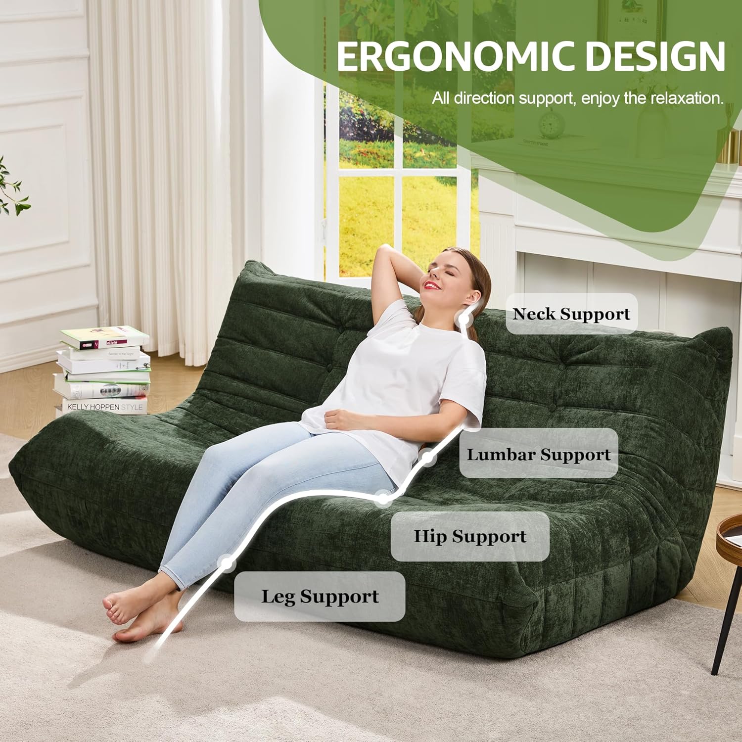 Hobestluk Giant Bean Bag Chair Memory Foam Faux Fur Sofa for Living Room