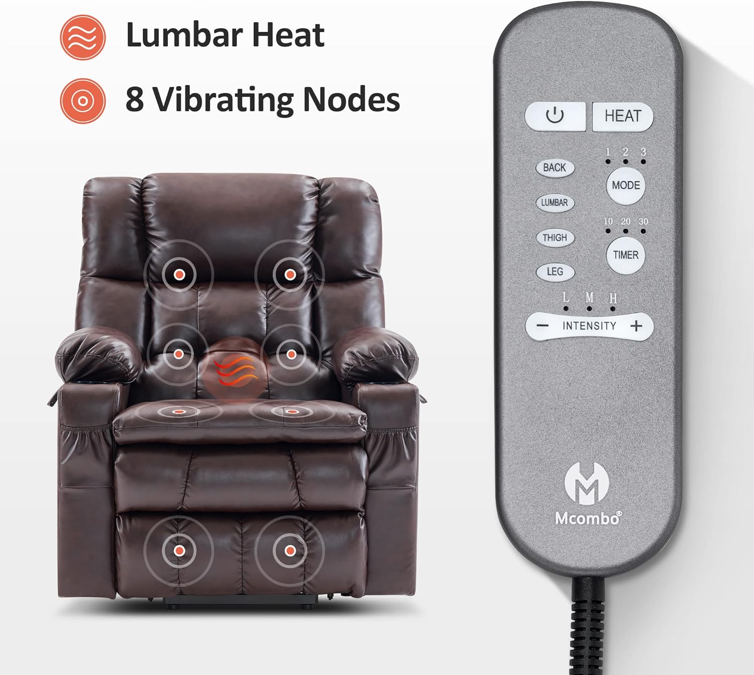 MCombo Dual Motor Power Lift Recliner Chair for Elderly with Heat Massage USB