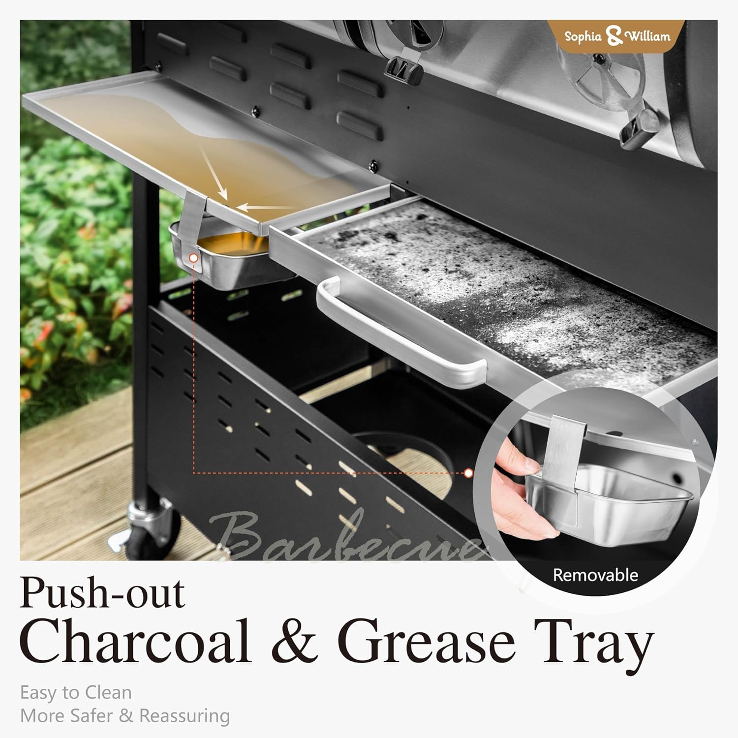 Sophia & William Charcoal and Gas Grill Combo with Side Burner Dual Fuel BBQ Grill