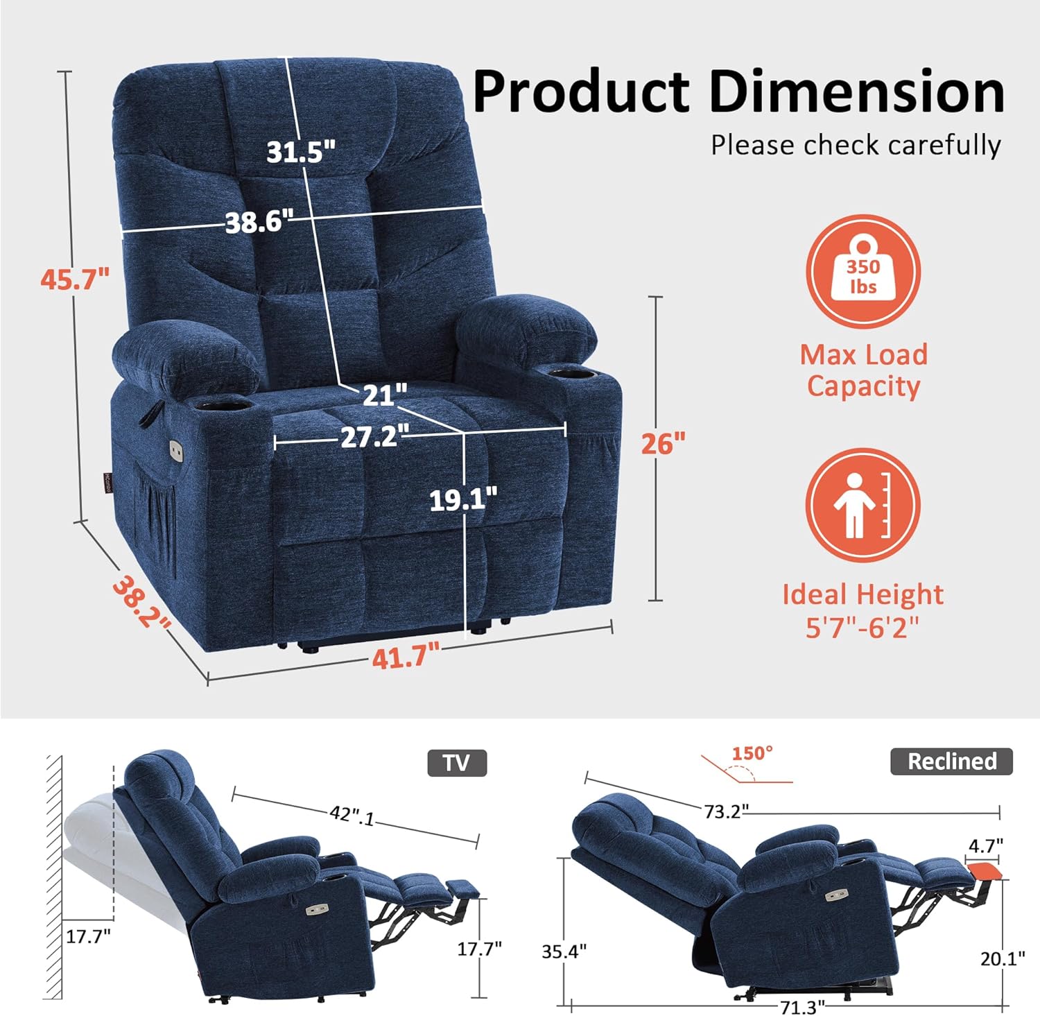 MCombo Power Lift Recliner Chair for Elderly with Extended Footrest Fabric