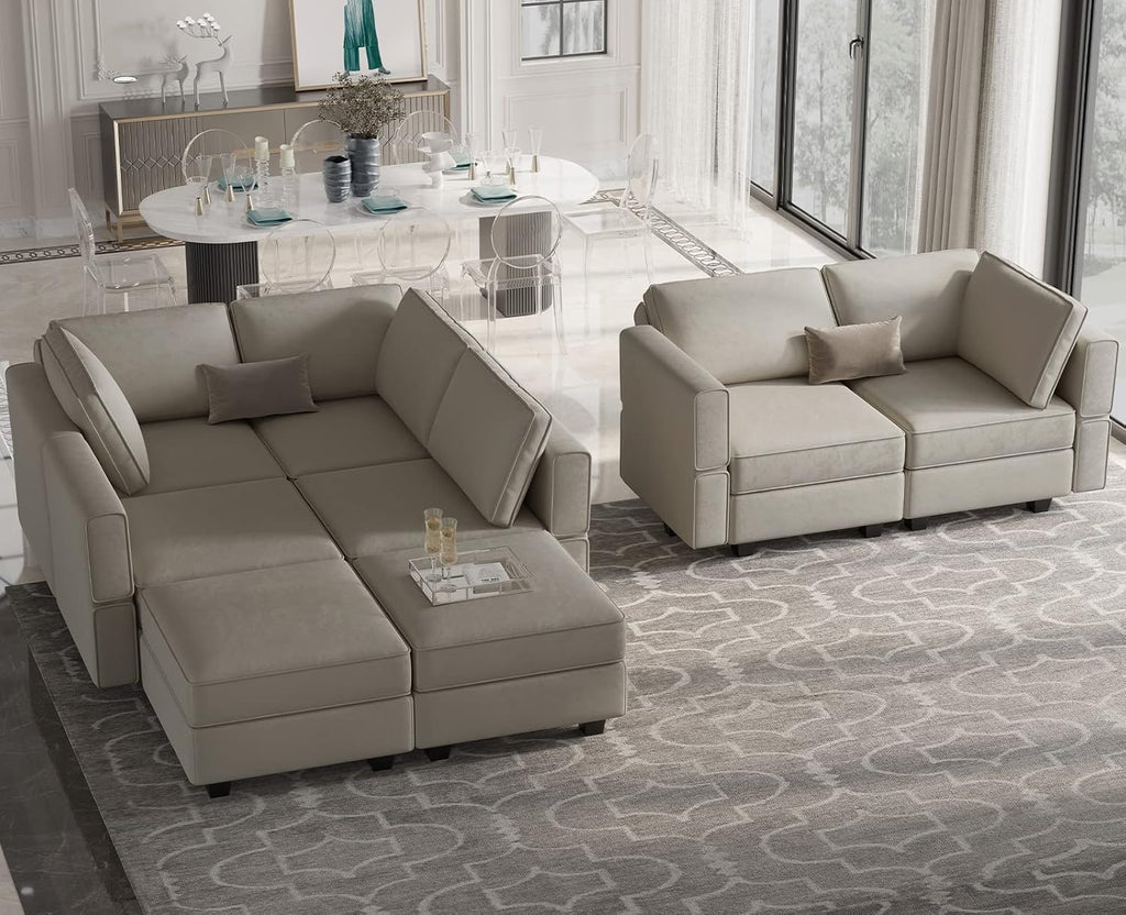 Belffin Velvet Modular Sectional Sofa with Ottoman Sleeper Bed Storage