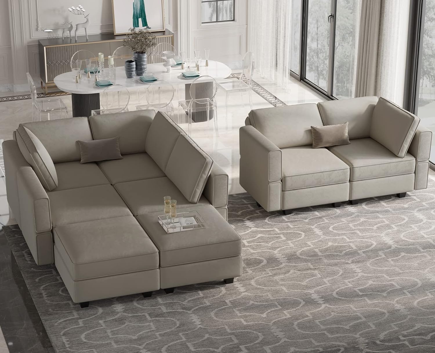 Belffin Velvet Modular Sectional Sofa with Ottoman Sleeper Bed Storage
