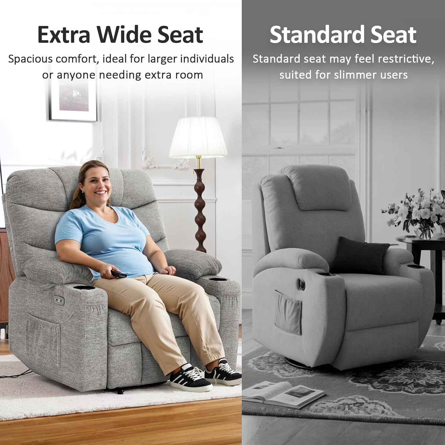 MCombo Power Lift Recliner Chair for Elderly with Extended Footrest Fabric