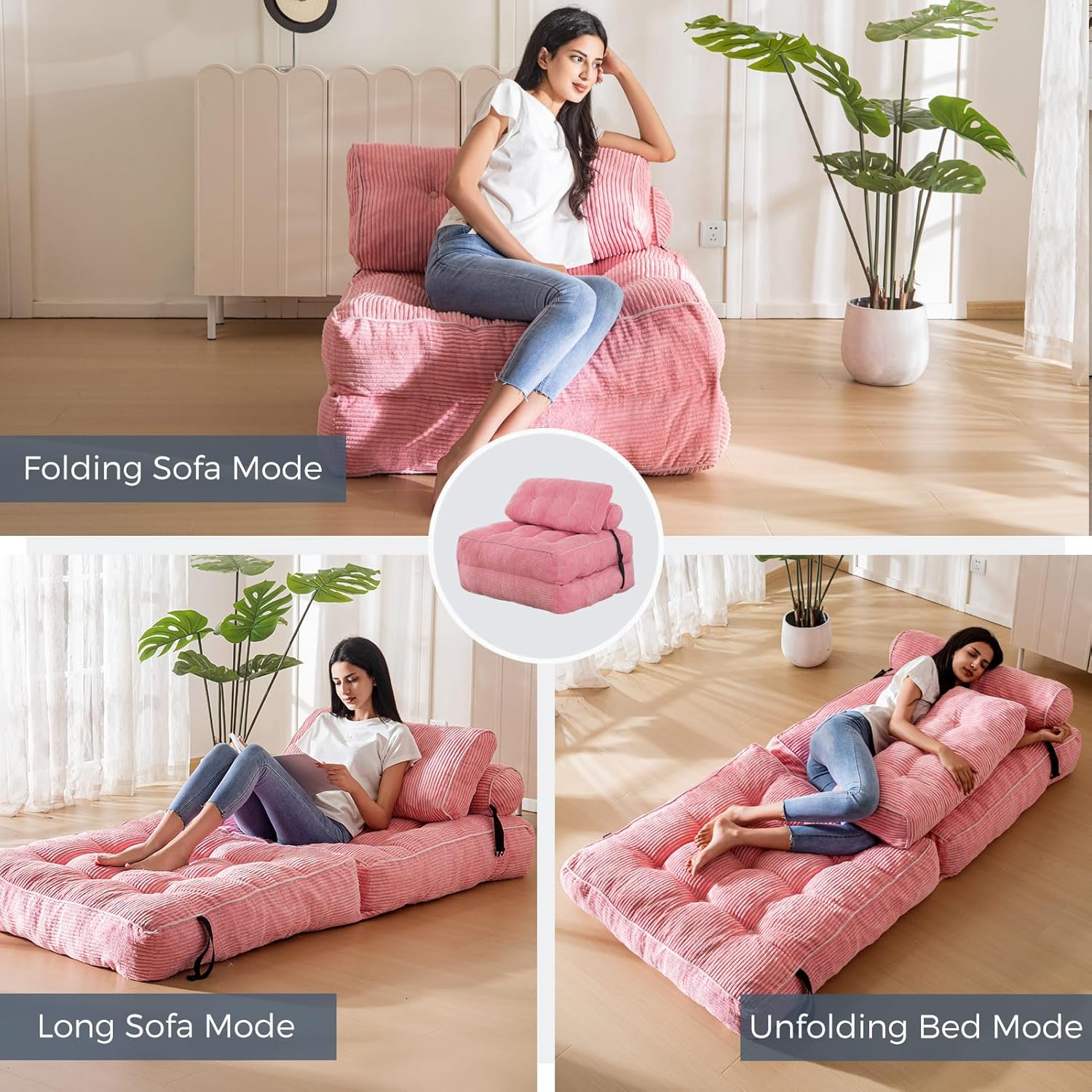 MAXYOYO Folding Sofa Bed Convertible Sleeper Chair with Pillow