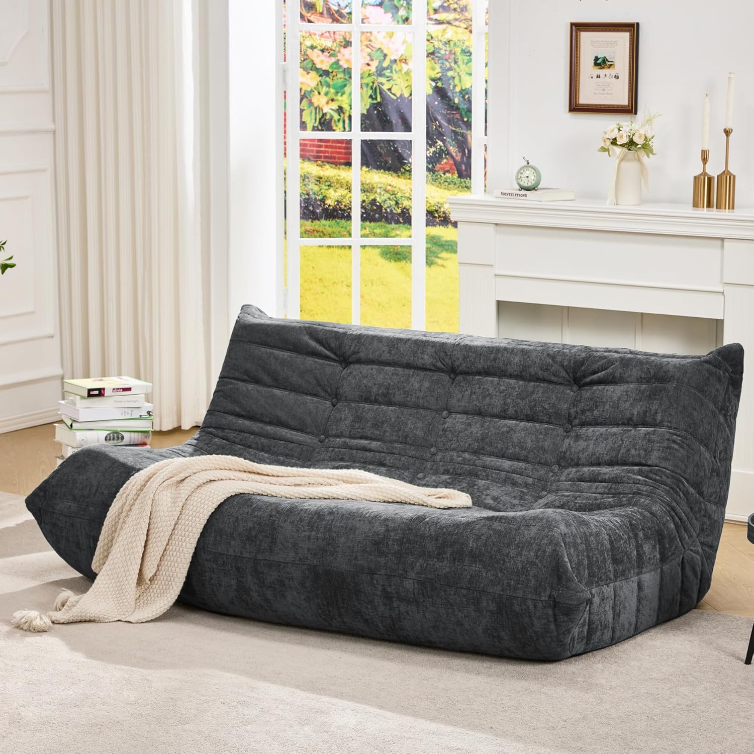 Hobestluk Giant Bean Bag Chair Memory Foam Faux Fur Sofa for Living Room