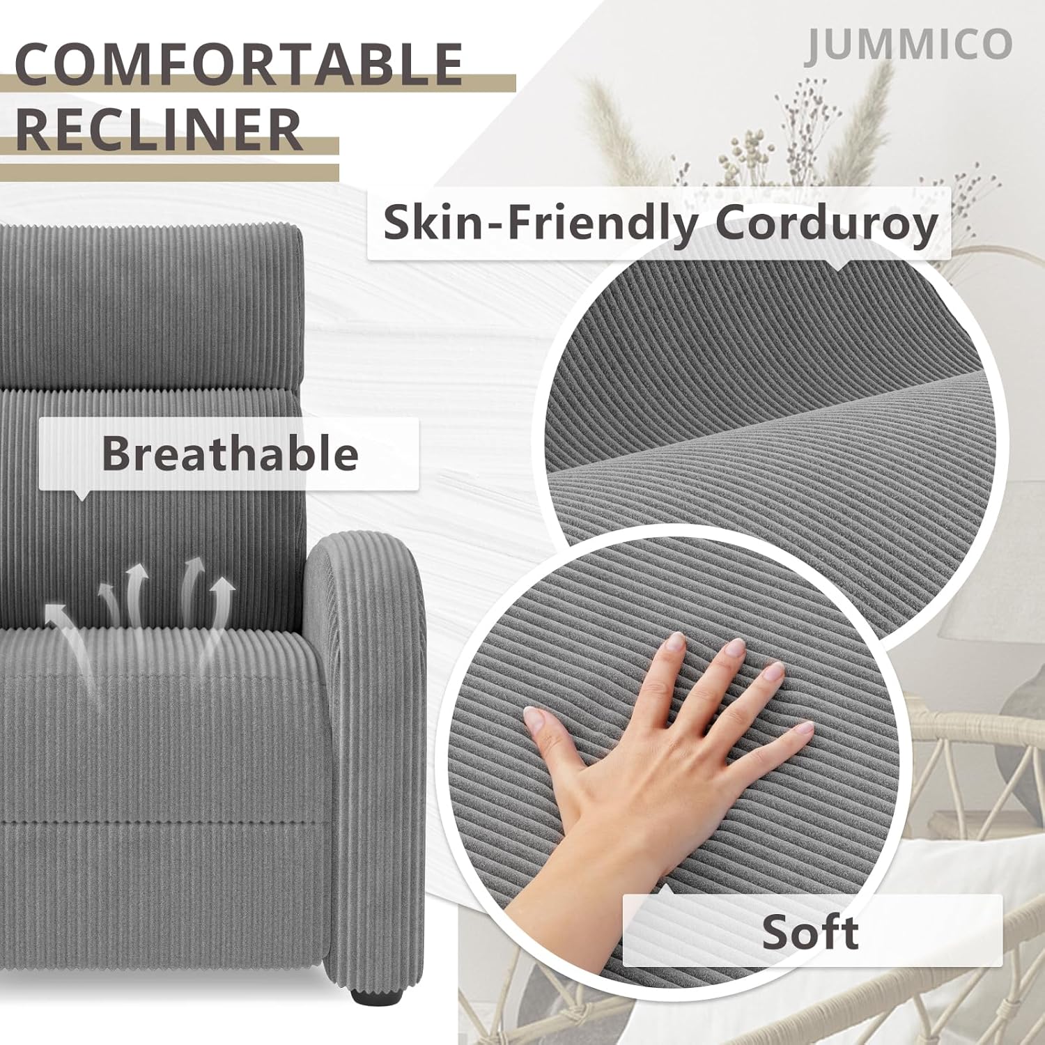 JUMMICO Adjustable Recliner Chair Thick Cushion Home Theater Sofa Living Room