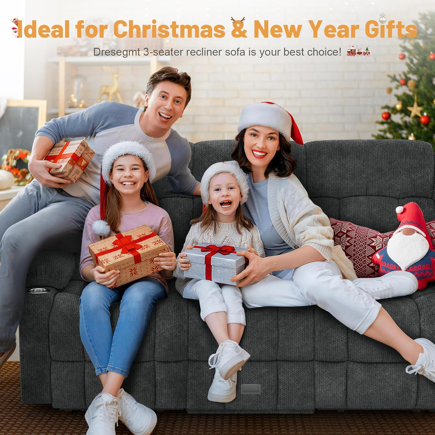 Dresegmt 3 Seat Loveseat Recliner Sofa Flip Middle Storage USB Ports Cup Holders