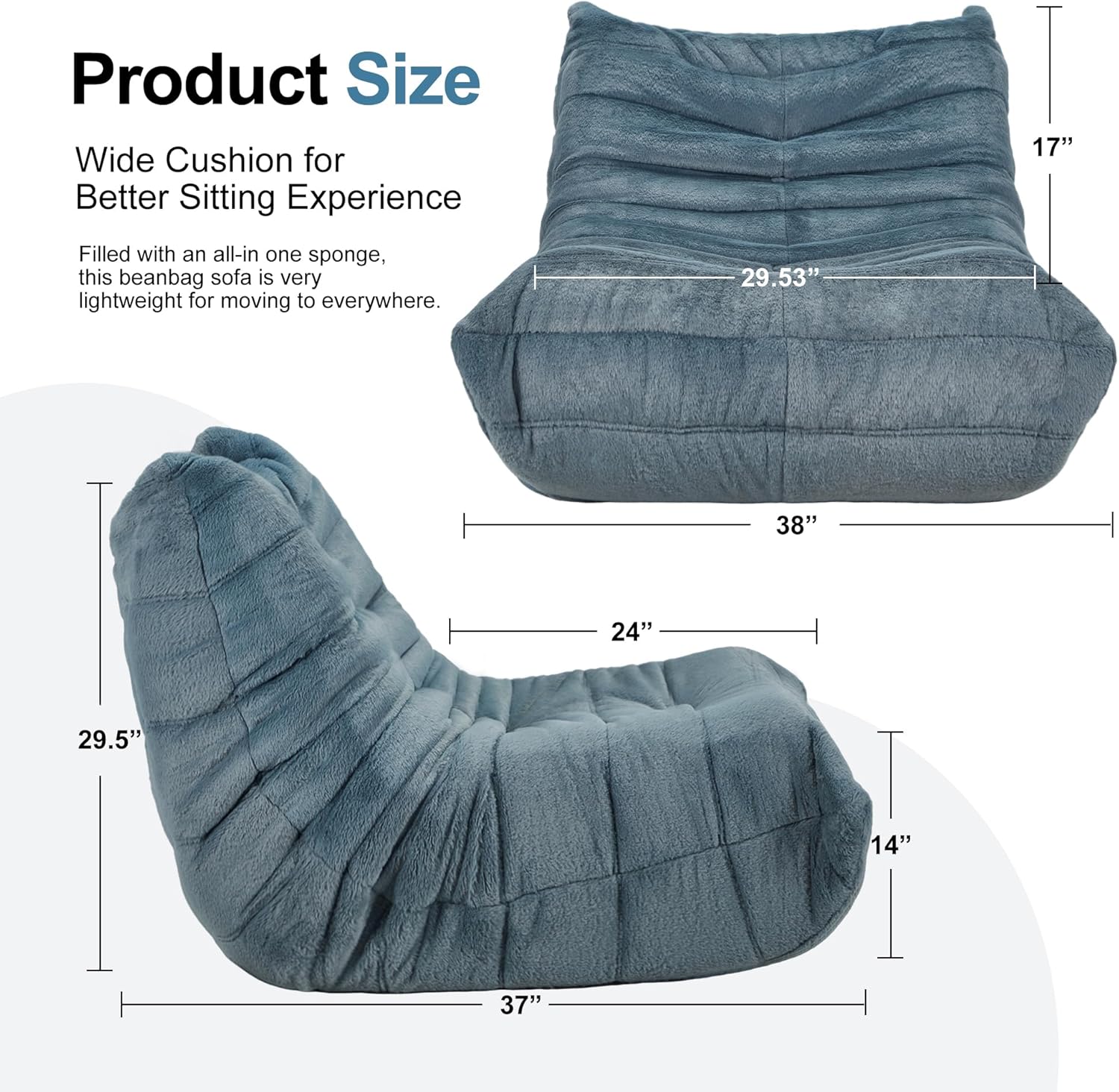 Hobestluk Giant Bean Bag Chair Memory Foam Faux Fur Sofa for Living Room