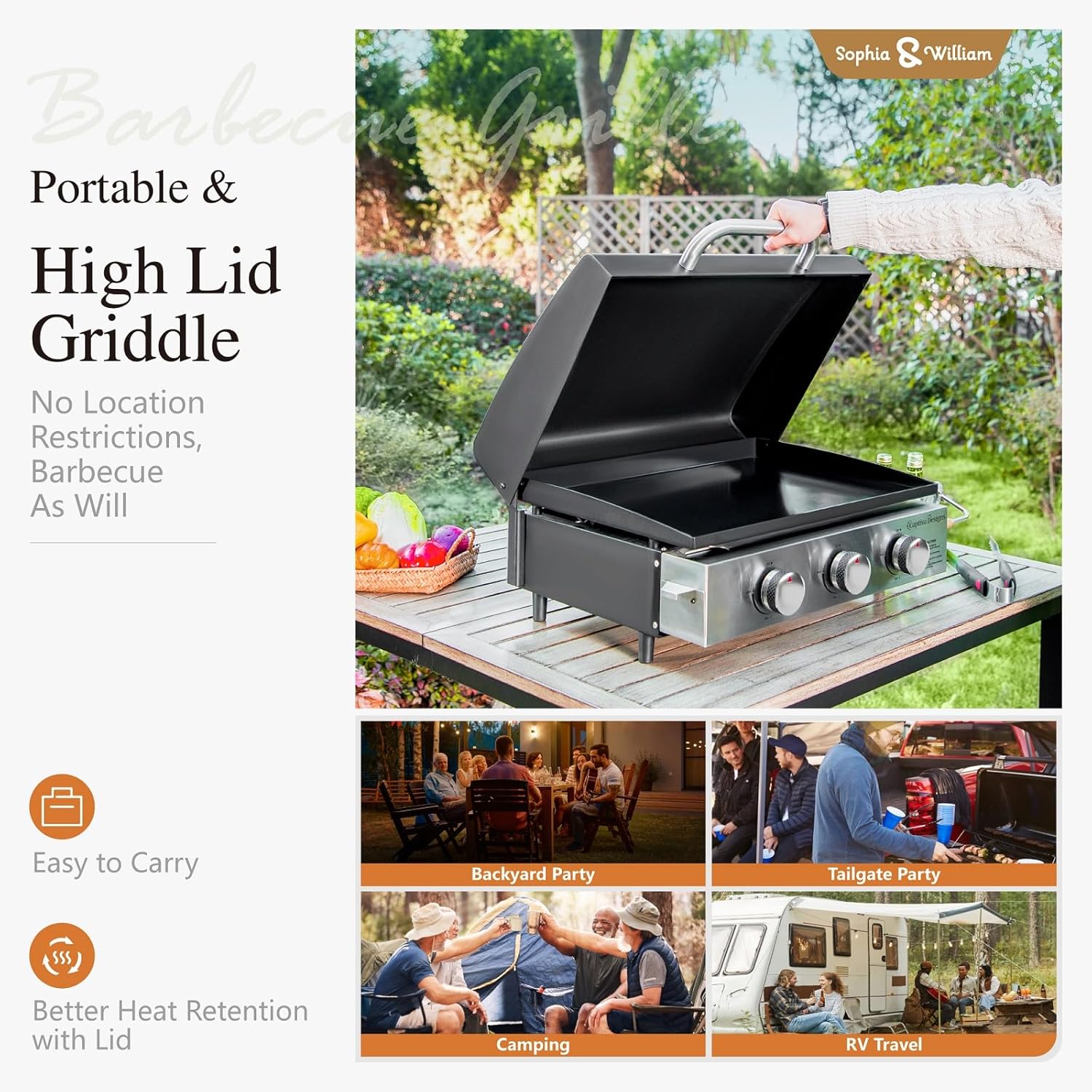 Sophia & William Charcoal and Gas Grill Combo with Side Burner Dual Fuel BBQ Grill