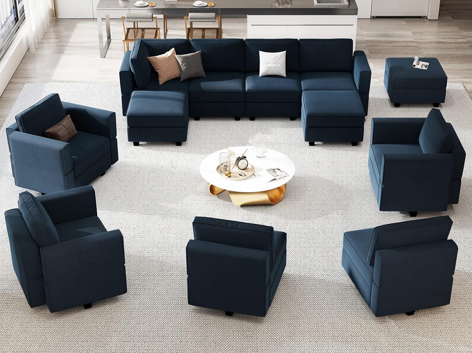 Belffin Velvet Modular Sectional Sofa with Ottoman Sleeper Bed Storage