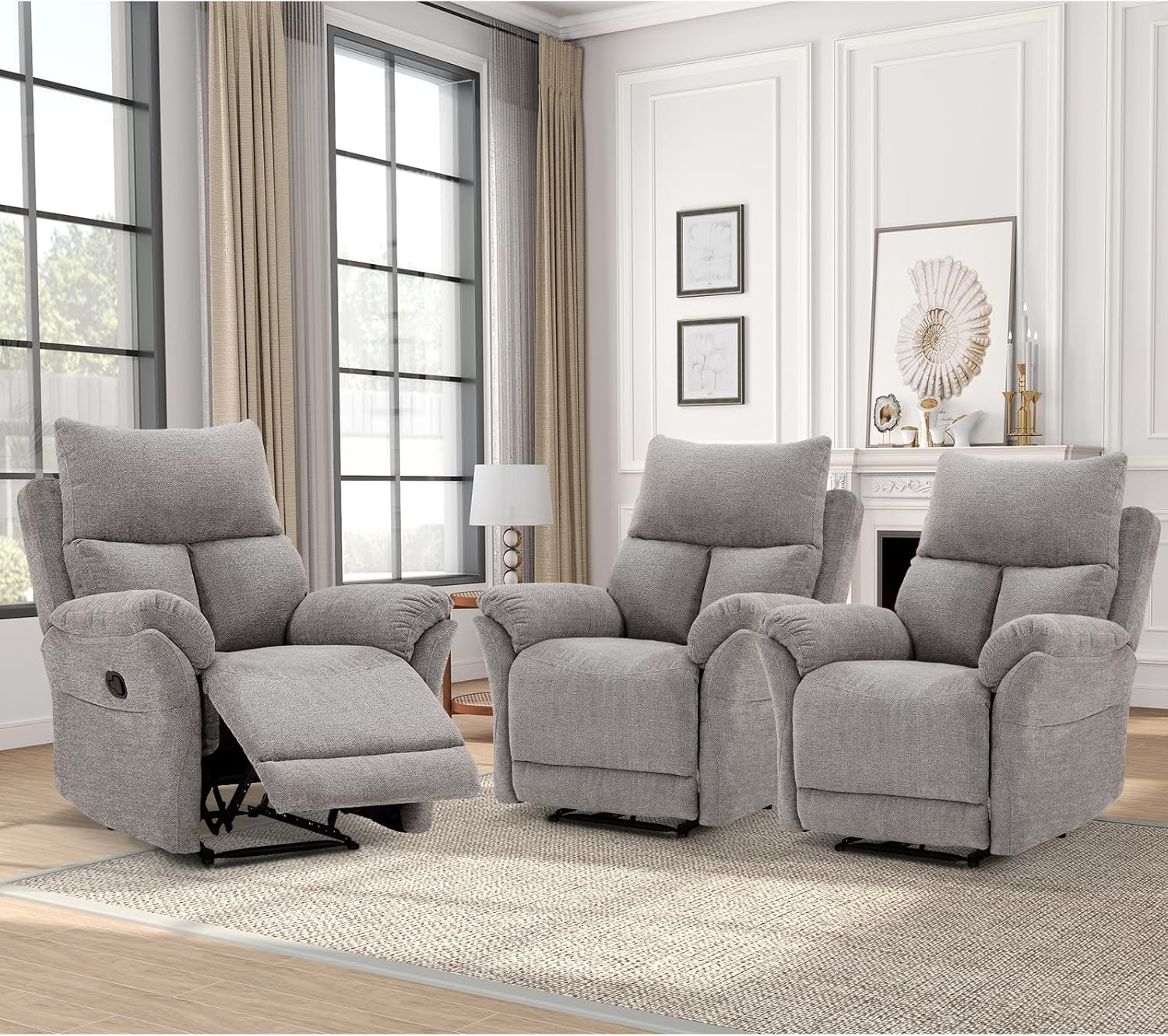 ANJ Swivel Rocker Recliner Chair Manual Fabric Small Space