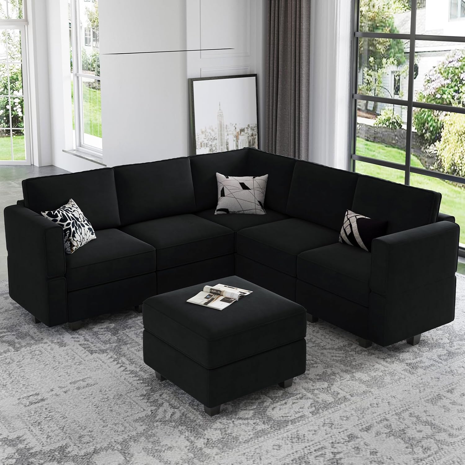 Belffin Velvet Modular Sectional Sofa with Ottoman Sleeper Bed Storage